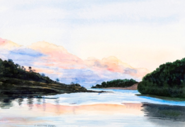 Tidal River, Sunset, watercolor, 10 x 14