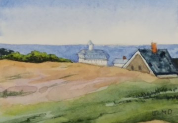 Monhegan View, watercolor, 1 1/2 x 2