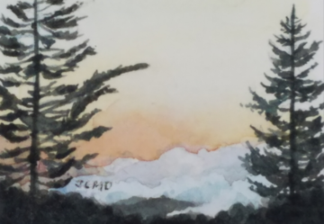 Clouds in the Valley, watercolor 1 1/2 x 2